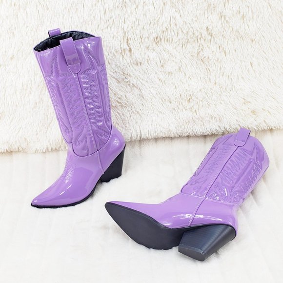 Lilac Purple Patent Western Cowboy Cowgirl Boots - Picture 8 of 13
